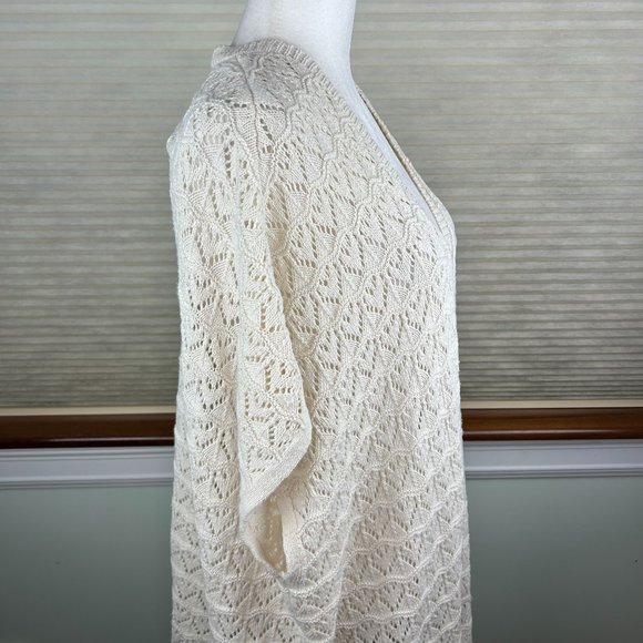 LA Hearts Cotton Linen Crochet Open Knit Open Front Longline Fringed Cardigan - Picture 9 of 16